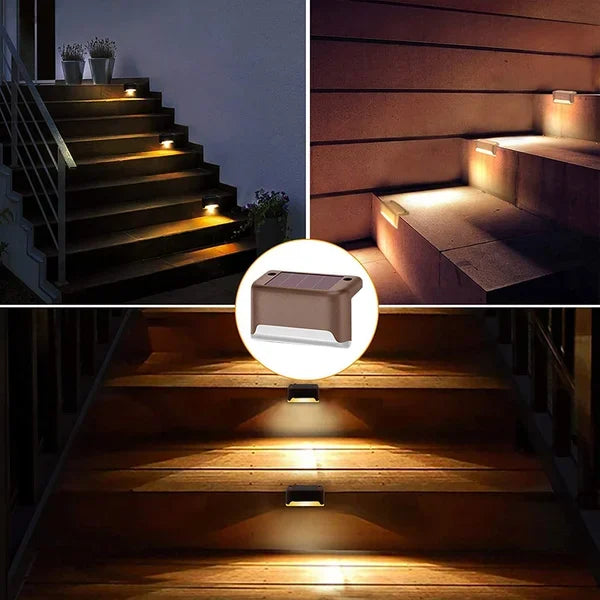 Show the installation effect of brown solar lights for stairs