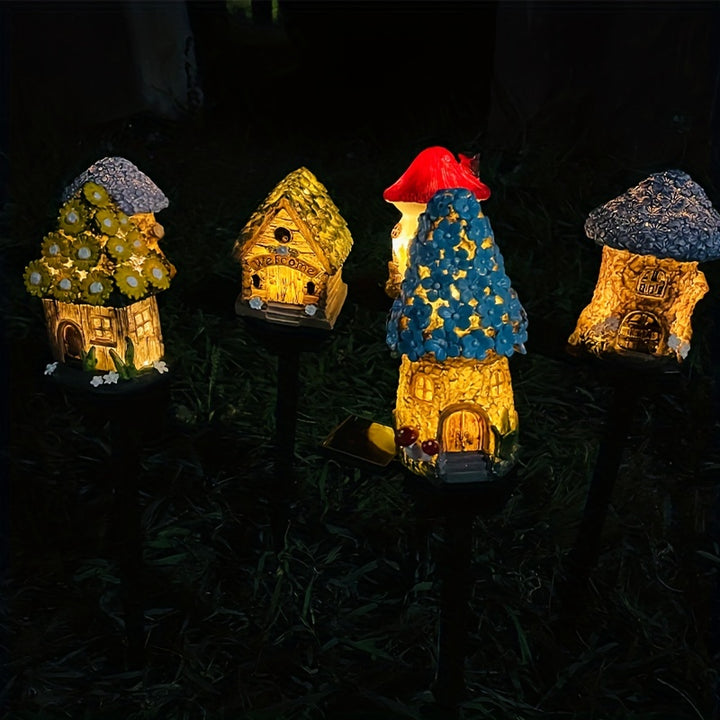 Papapick - Solar Mushroom House Ground Plug-in Lights Garden Landscape Lawn Lights