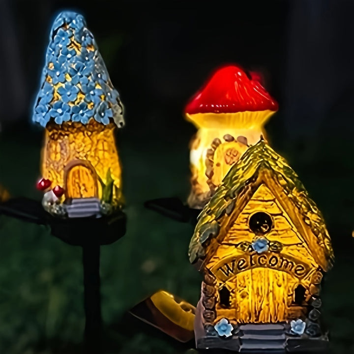 Papapick - Solar Mushroom House Ground Plug-in Lights Garden Landscape Lawn Lights